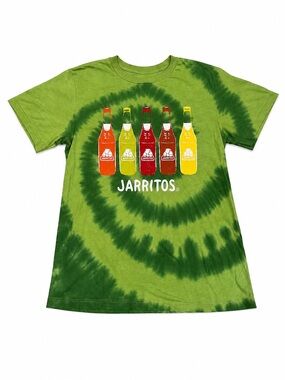 Jarritos Men’s Green Tie-Dye Logo Graphic Crew Neck Cotton Jersey Tee Medium